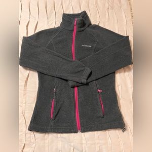 Columbia Fleece Jacket Womens Size Small Gray Hot Pink Zipper Long Sleeve
